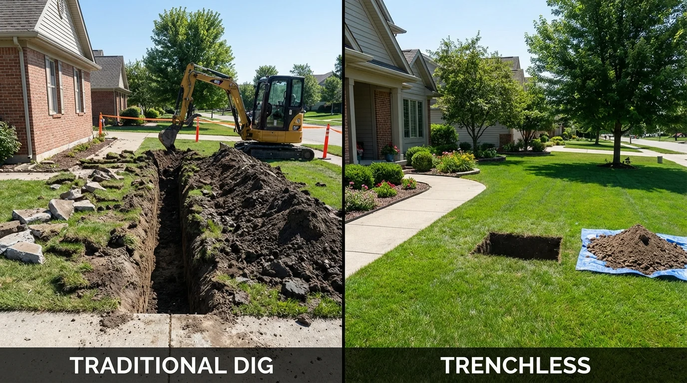 Trenchless sewer repair with minimal yard damage versus traditional excavation in Preston, GA